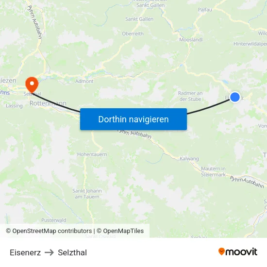 Eisenerz to Selzthal map