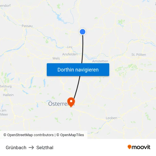 Grünbach to Selzthal map