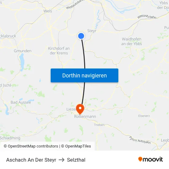 Aschach An Der Steyr to Selzthal map