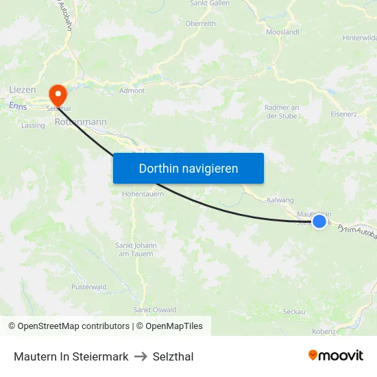 Mautern In Steiermark to Selzthal map