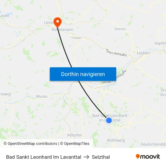 Bad Sankt Leonhard Im Lavanttal to Selzthal map