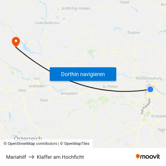 Mariahilf to Klaffer am Hochficht map