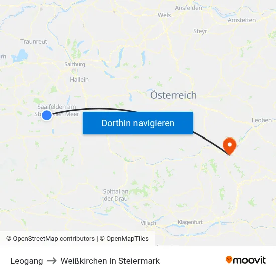 Leogang to Weißkirchen In Steiermark map
