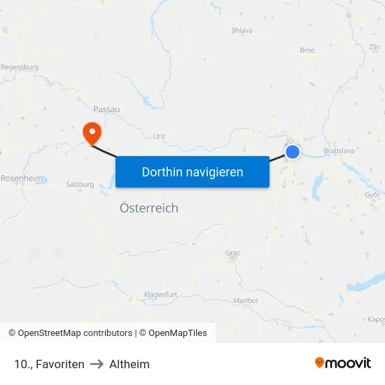 10., Favoriten to Altheim map