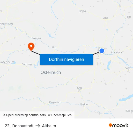 22., Donaustadt to Altheim map
