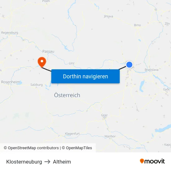Klosterneuburg to Altheim map