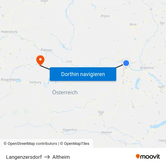 Langenzersdorf to Altheim map