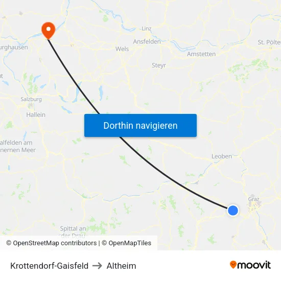 Krottendorf-Gaisfeld to Altheim map