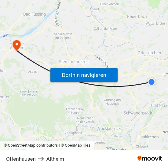 Offenhausen to Altheim map
