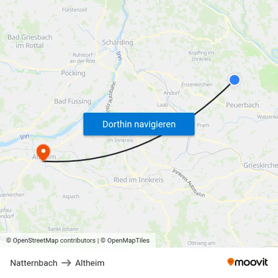 Natternbach to Altheim map