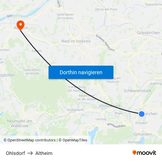 Ohlsdorf to Altheim map