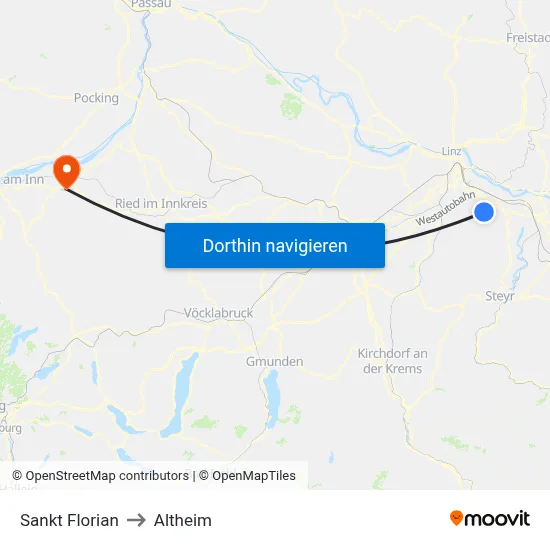 Sankt Florian to Altheim map