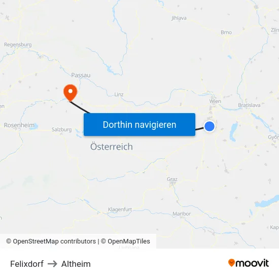 Felixdorf to Altheim map