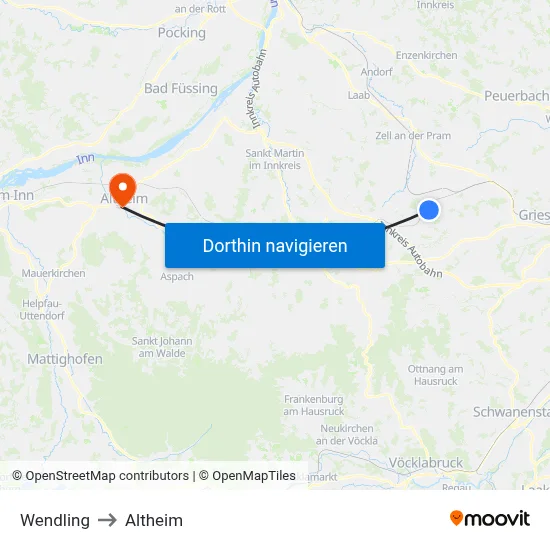 Wendling to Altheim map