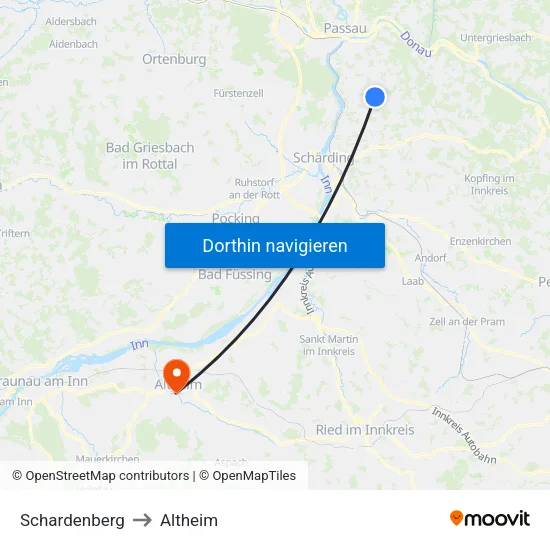 Schardenberg to Altheim map