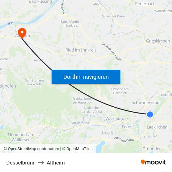 Desselbrunn to Altheim map