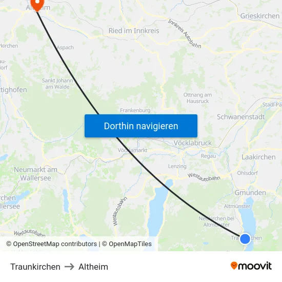 Traunkirchen to Altheim map