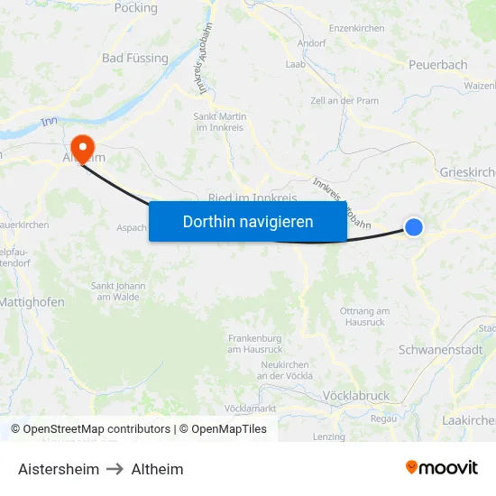 Aistersheim to Altheim map