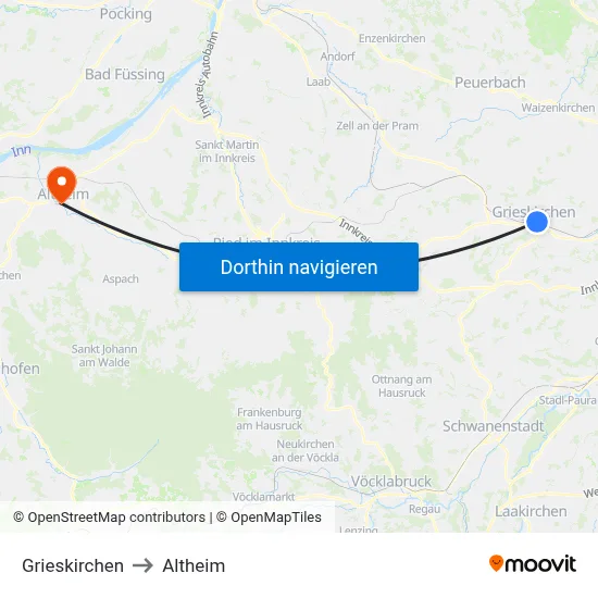 Grieskirchen to Altheim map