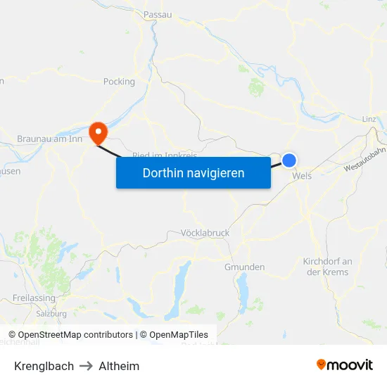 Krenglbach to Altheim map