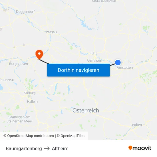 Baumgartenberg to Altheim map