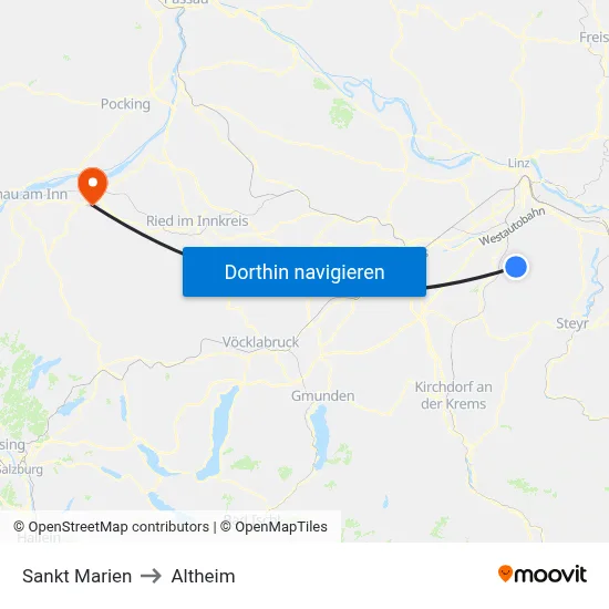 Sankt Marien to Altheim map