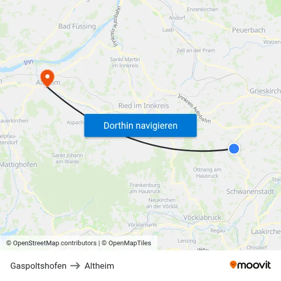 Gaspoltshofen to Altheim map