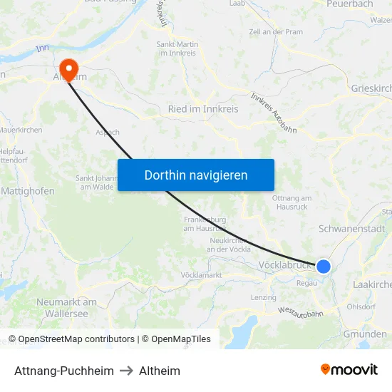 Attnang-Puchheim to Altheim map