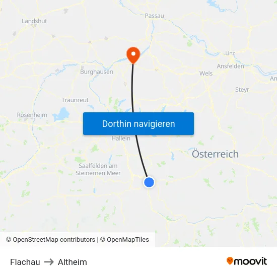 Flachau to Altheim map