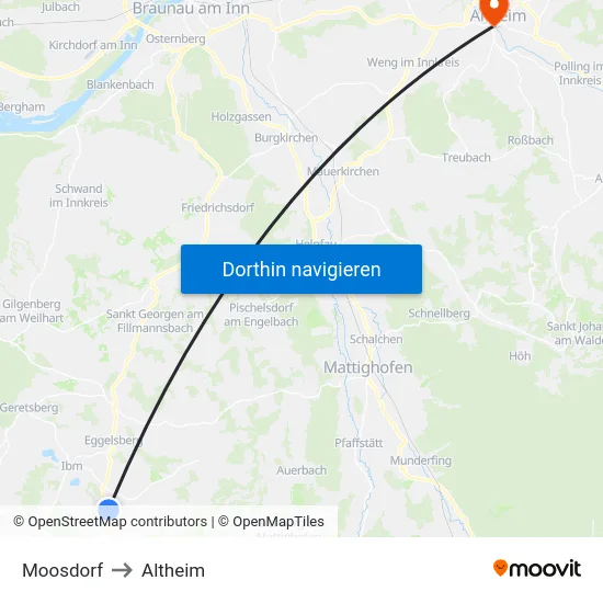 Moosdorf to Altheim map