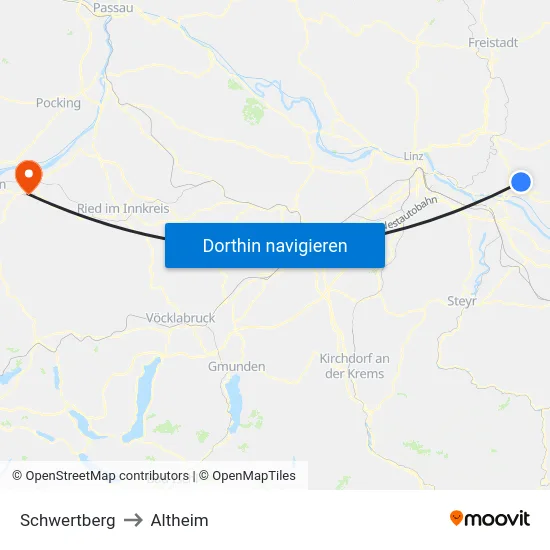 Schwertberg to Altheim map
