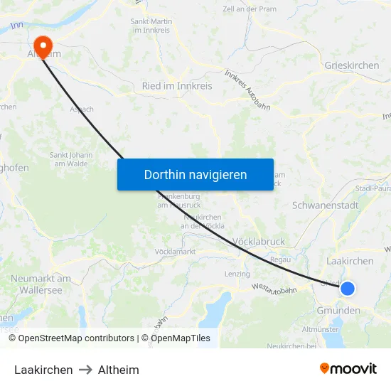 Laakirchen to Altheim map