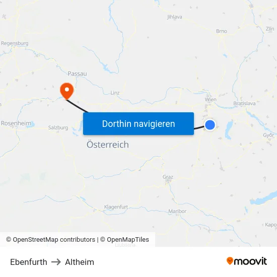 Ebenfurth to Altheim map