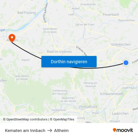 Kematen am Innbach to Altheim map