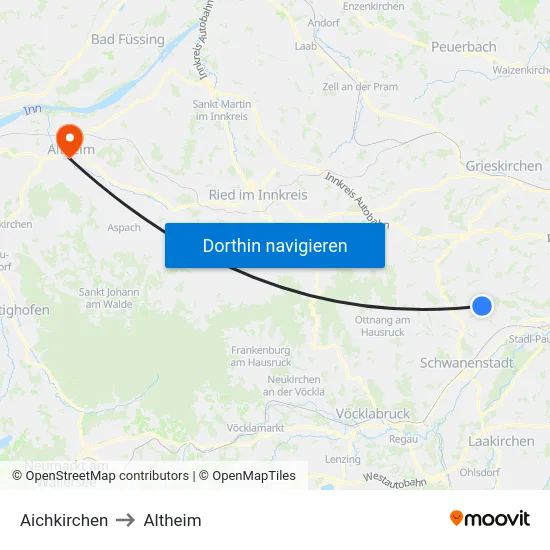Aichkirchen to Altheim map