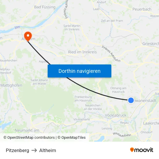 Pitzenberg to Altheim map