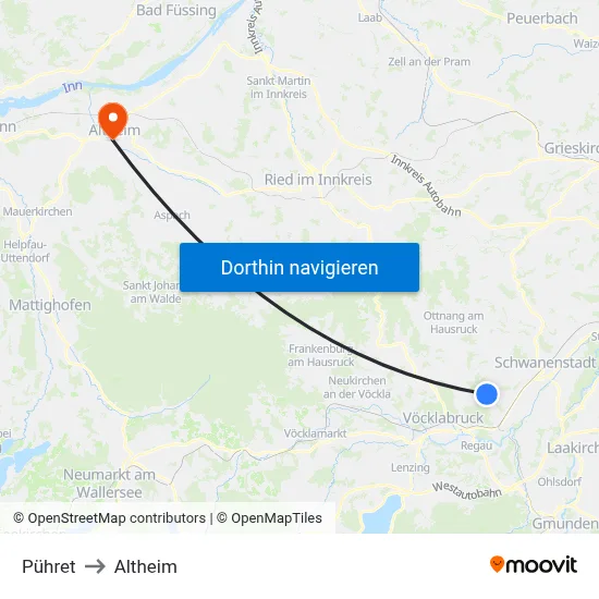 Pühret to Altheim map