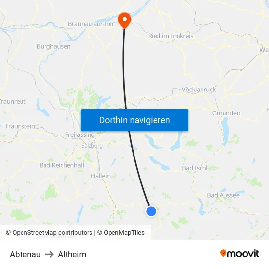 Abtenau to Altheim map
