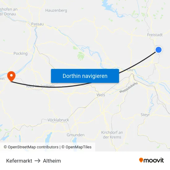 Kefermarkt to Altheim map