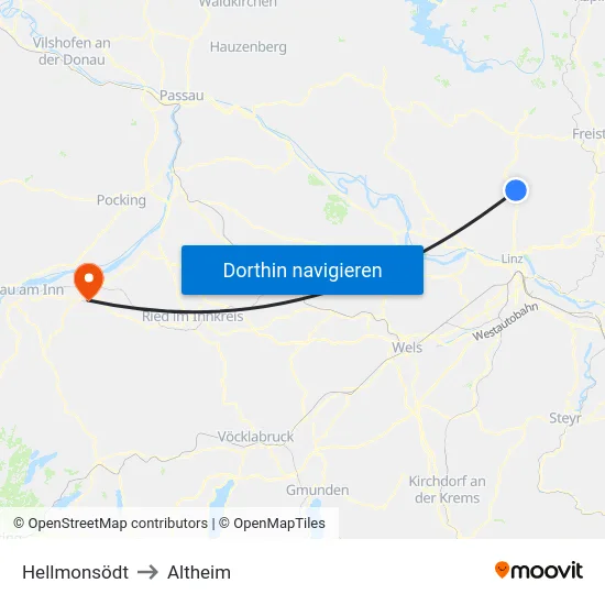 Hellmonsödt to Altheim map