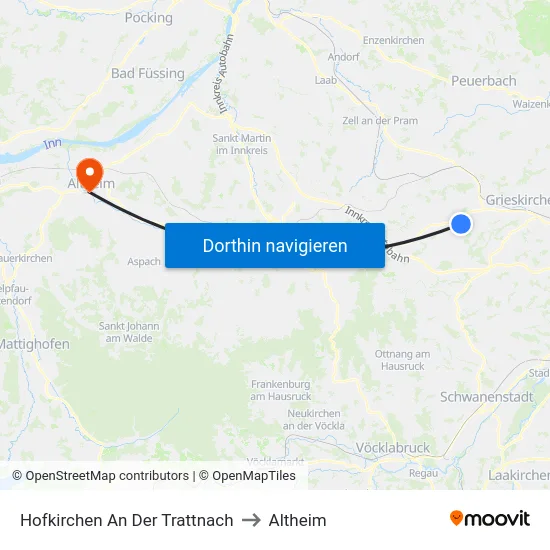 Hofkirchen An Der Trattnach to Altheim map
