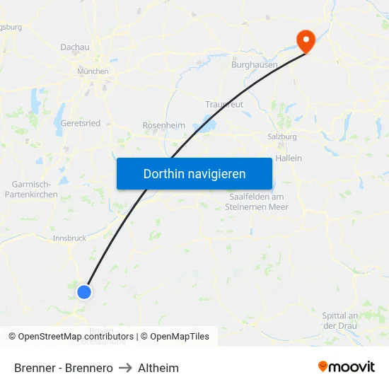 Brenner - Brennero to Altheim map