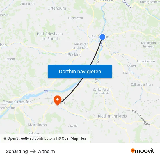 Schärding to Altheim map