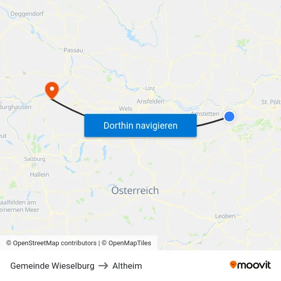 Gemeinde Wieselburg to Altheim map