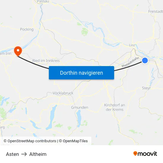 Asten to Altheim map
