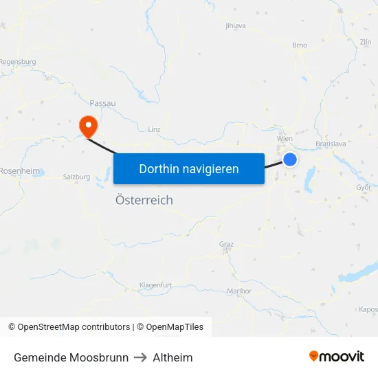 Gemeinde Moosbrunn to Altheim map