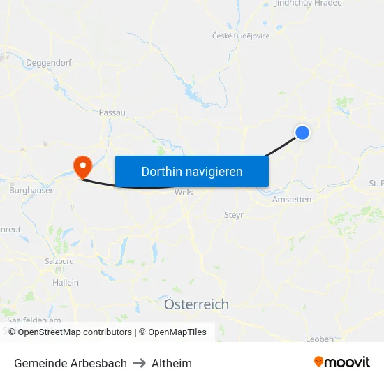 Gemeinde Arbesbach to Altheim map