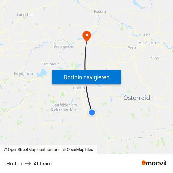 Hüttau to Altheim map