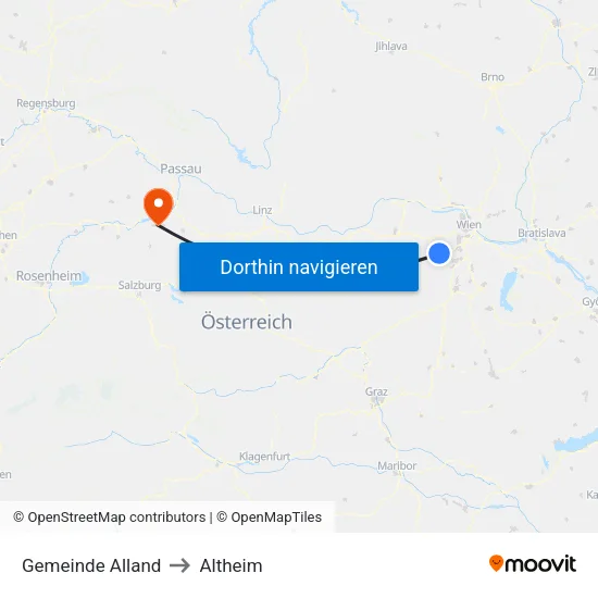 Gemeinde Alland to Altheim map