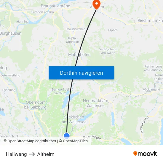 Hallwang to Altheim map